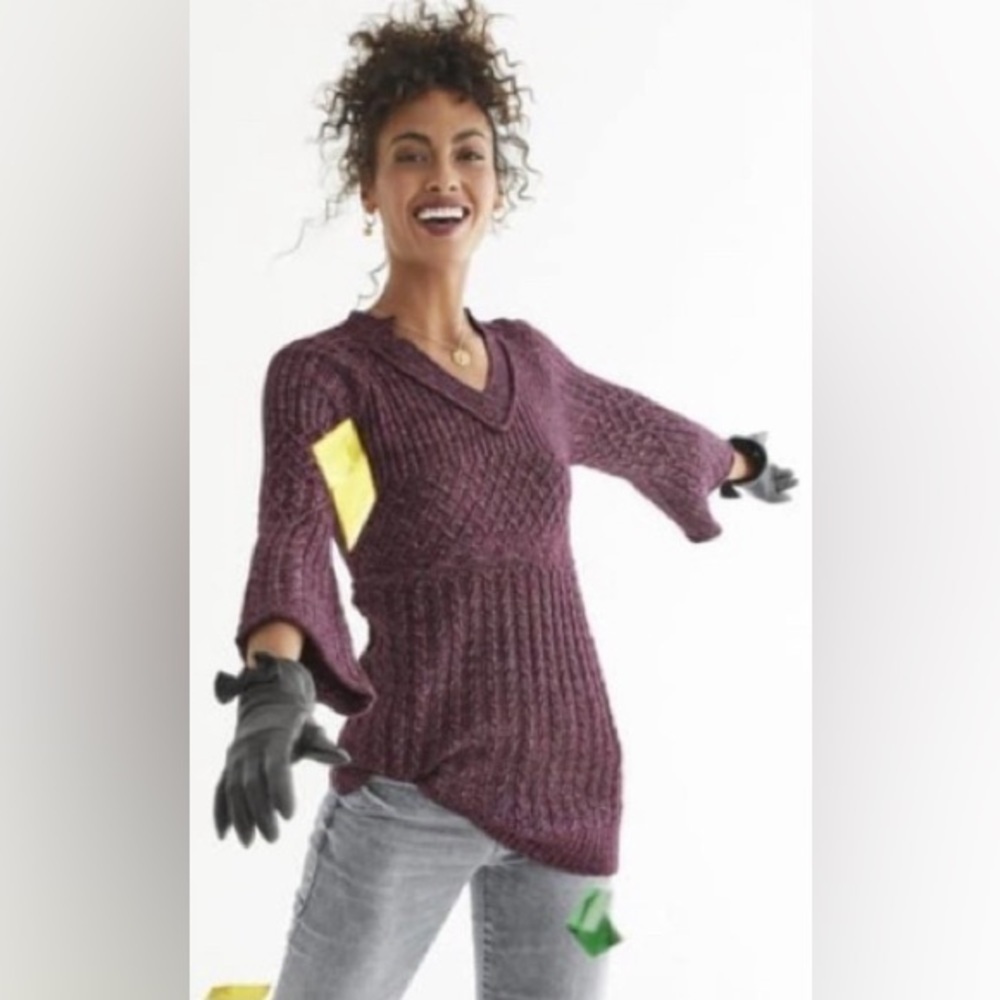 Cabi Chime sweater. Dark raspberry/burgundy color.